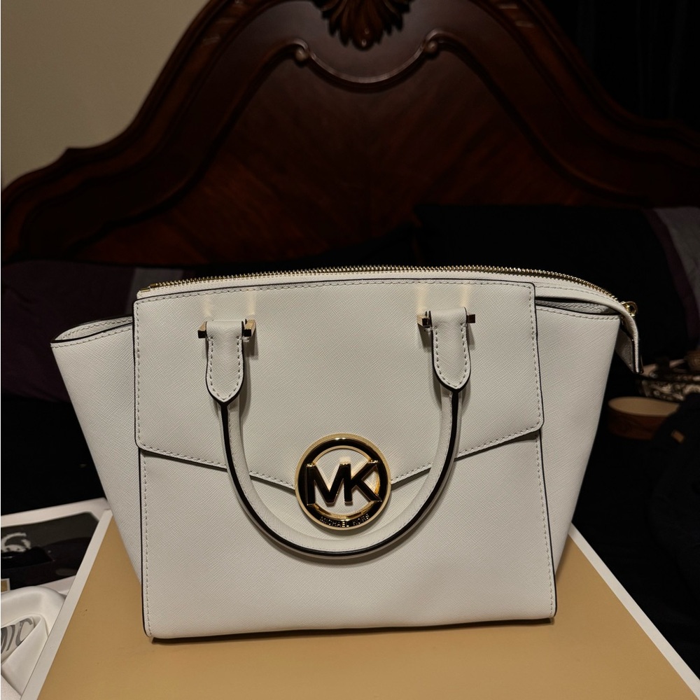 Michael Kors Cream Satchel with Gold Accents